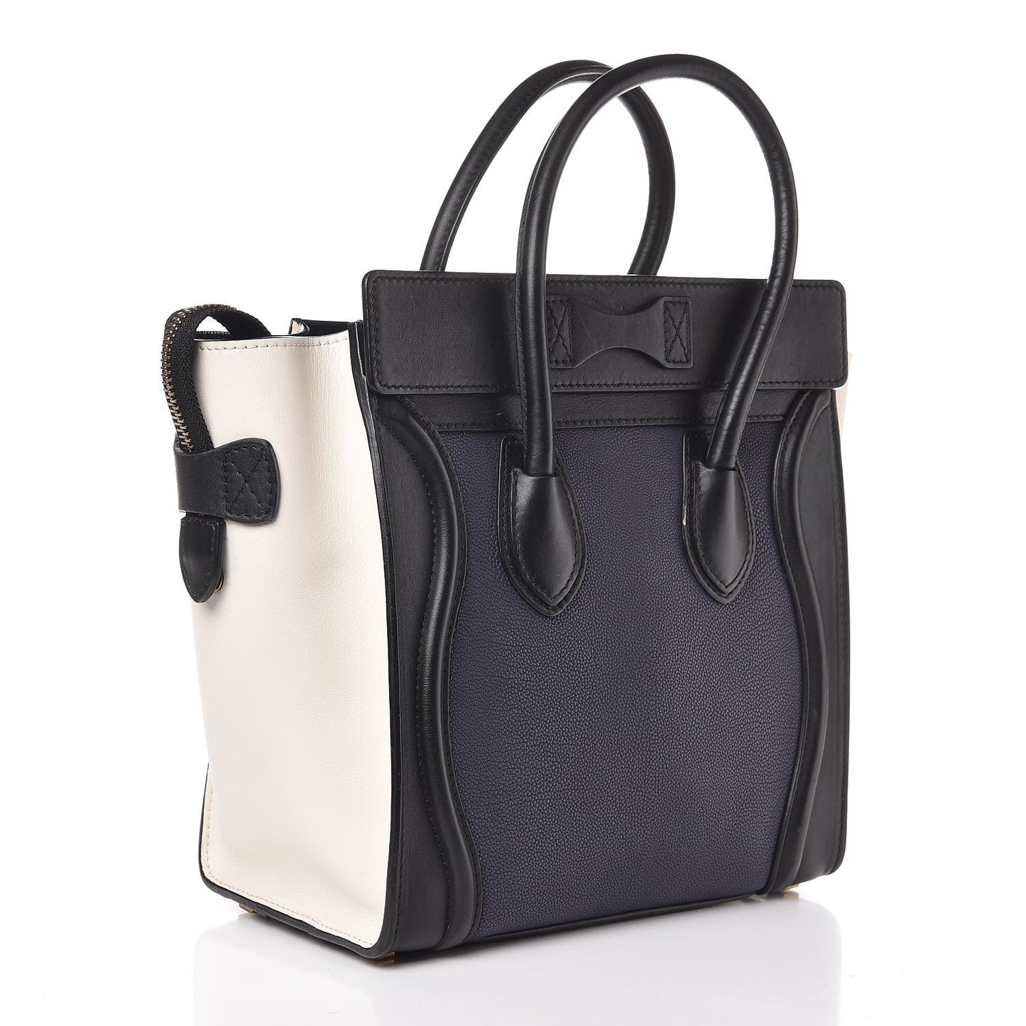 Textured Calfskin Micro Tri-Color Luggage Navy Blue
