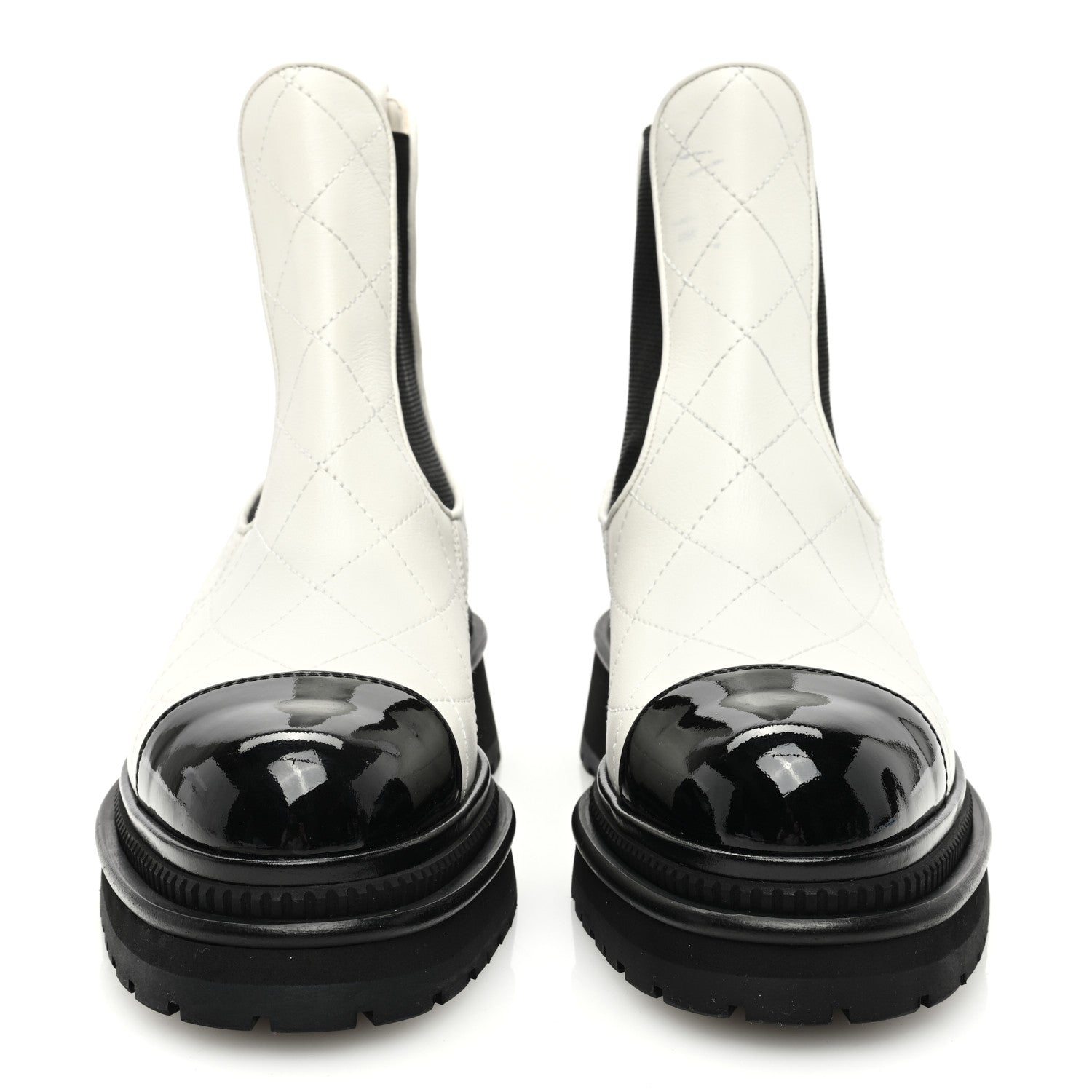 Chanel Calfskin Patent Cap Toe Quilted Short Boots 36 White Black 3 of 9