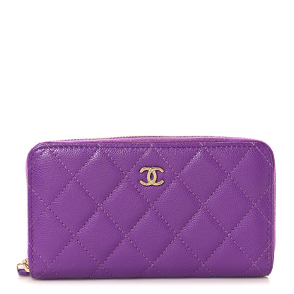 Chanel Caviar Quilted Large Gusset Zip Around Wallet Purple 1 of 9