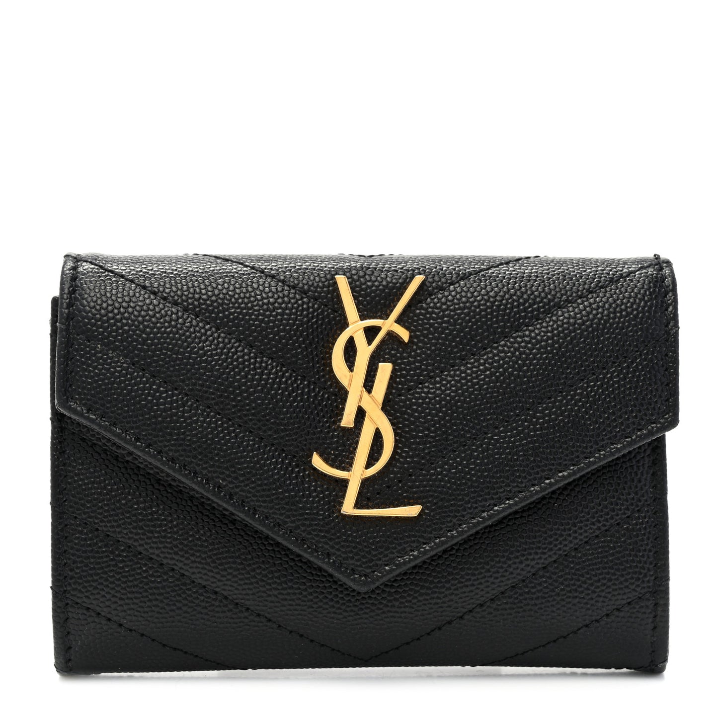Grain De Poudre Matelasse Chevron Small Monogram Envelope Wallet Black