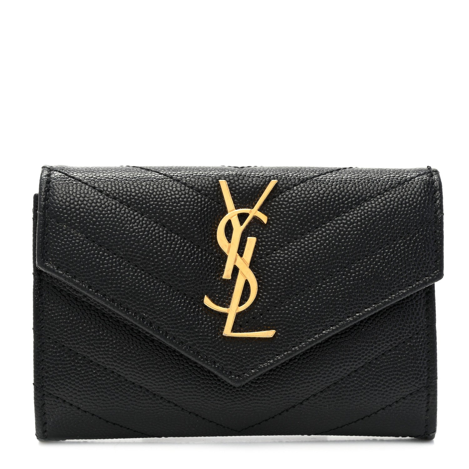 Saint Laurent Grain De Poudre Matelasse Chevron Small Monogram Envelope Wallet Black 1 of 10