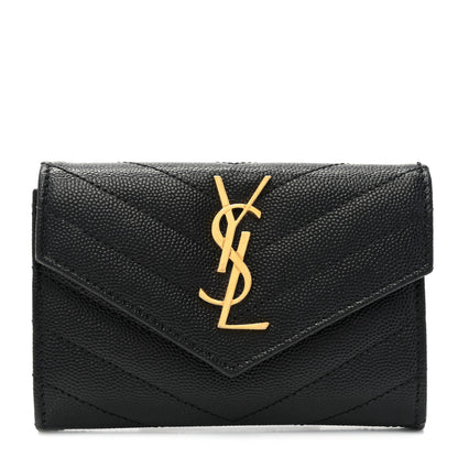Saint Laurent Grain De Poudre Matelasse Chevron Small Monogram Envelope Wallet Black 1 of 10