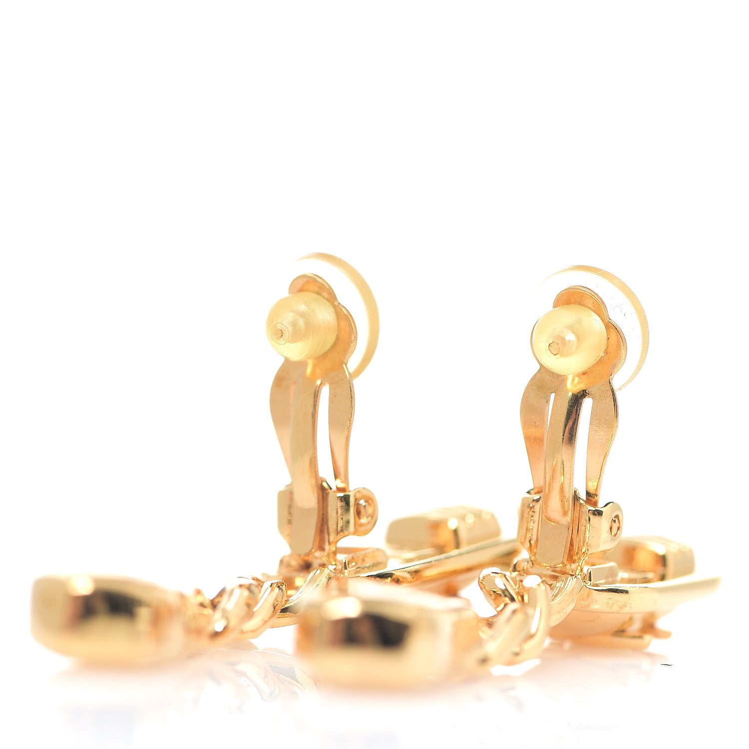 Chanel CC Drop Chain Clip On Earrings Gold 2 of 3
