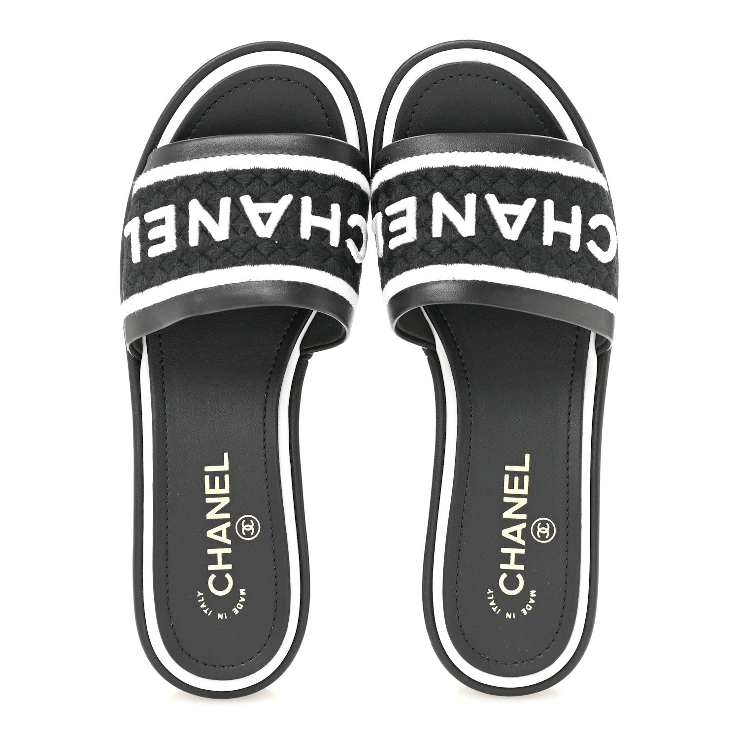 Chanel Lambskin Embroidered CC Mule Sandal 38.5 Black White 2 of 10
