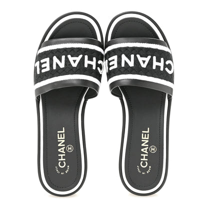 Chanel Lambskin Embroidered CC Mule Sandal 38.5 Black White 2 of 10