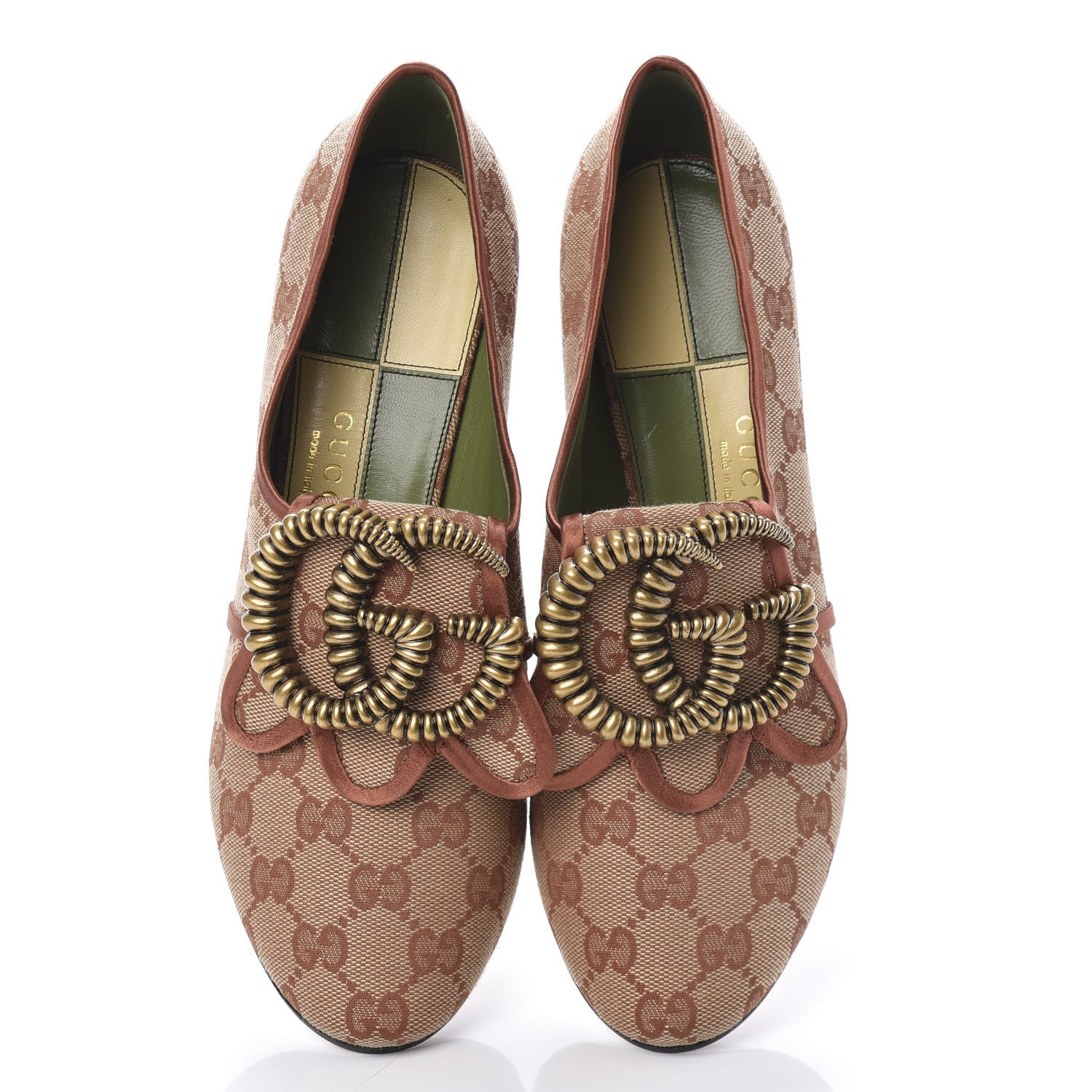 Gucci Monogram Satin Torchon Double G Pumps 38.5 Beige Ruggine Copper 5 of 11