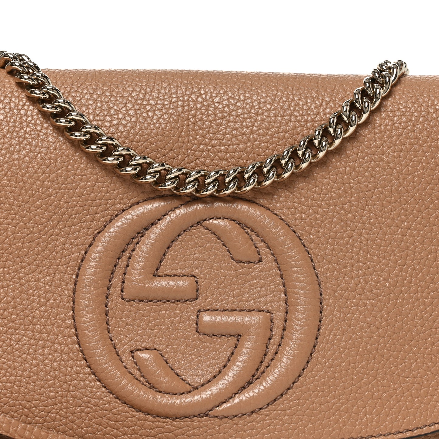 Pebbled Calfskin Medium Soho Flap Crossbody Camelia