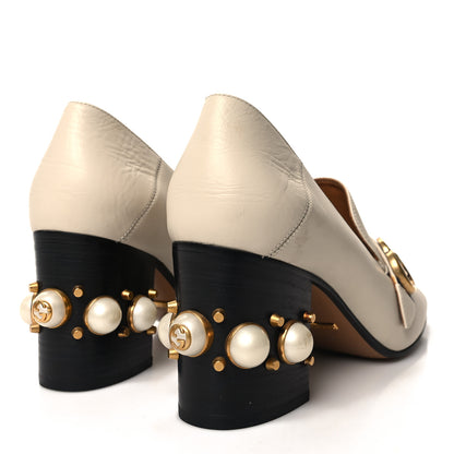 Gucci Betis Glamour Calfskin Web Pearl Embellished Peyton 75mm Loafer Pumps 40 Mystic White 4 of 8