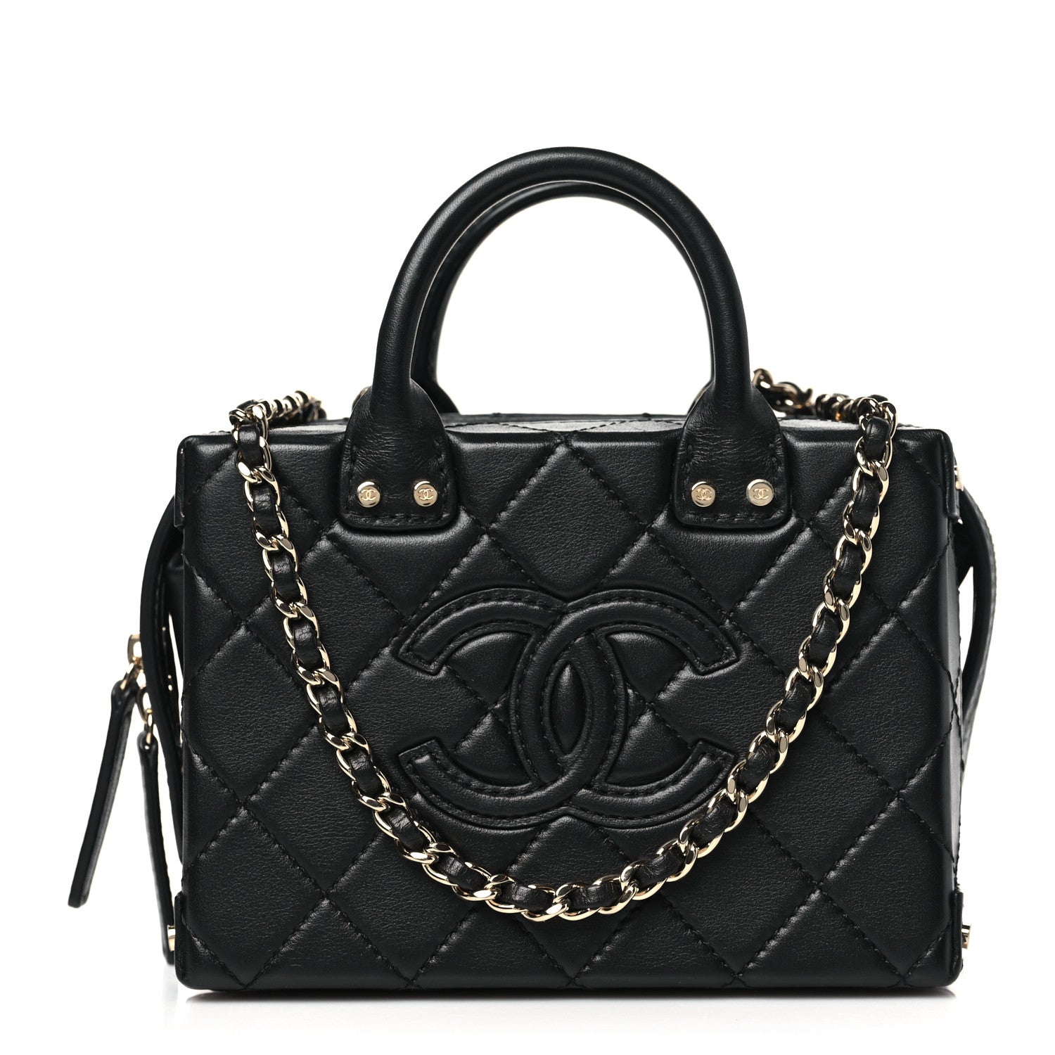 Chanel Calfskin Quilted Small Studded Square Vanity Case Black 1 of 10