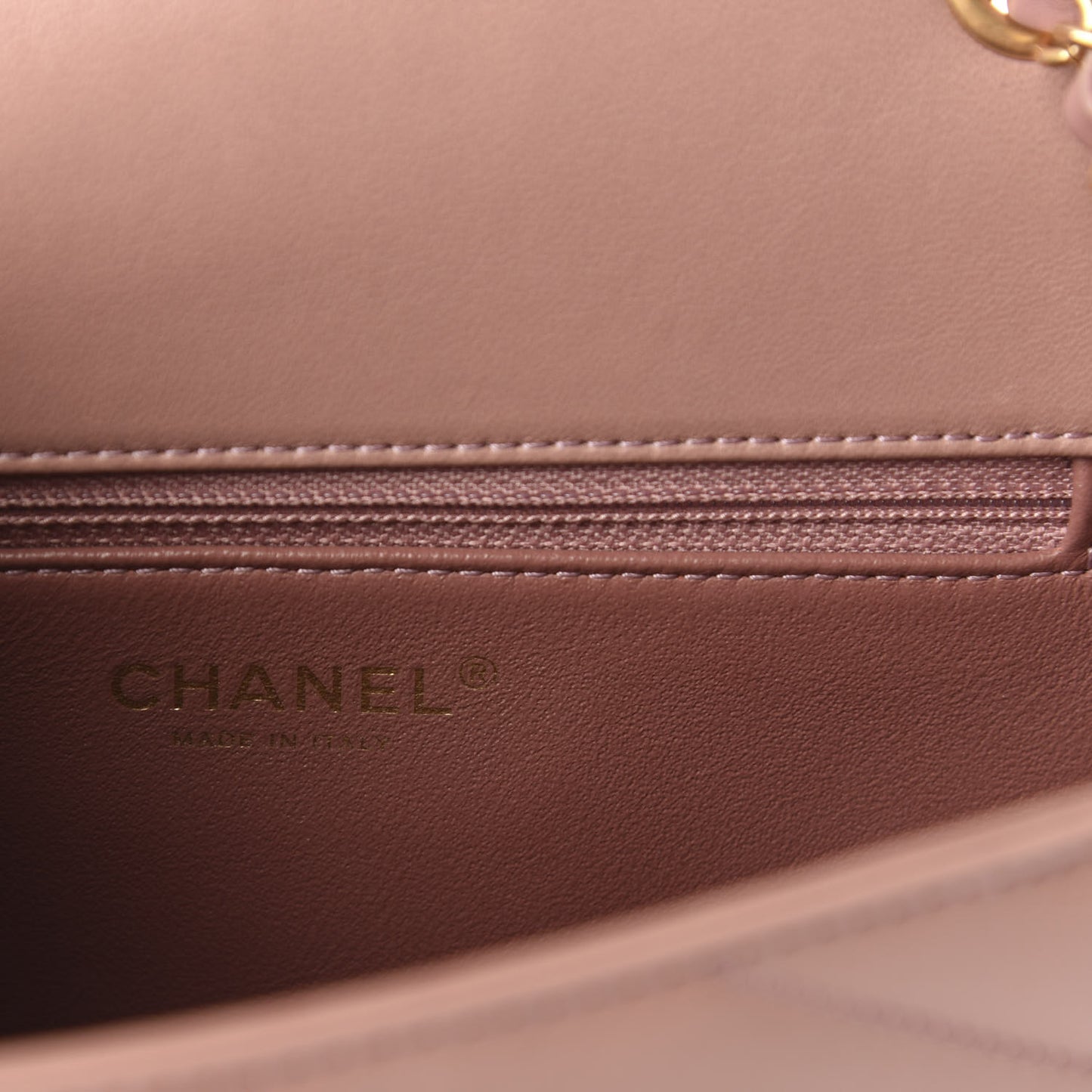 Lambskin Chevron Quilted Flap Beige