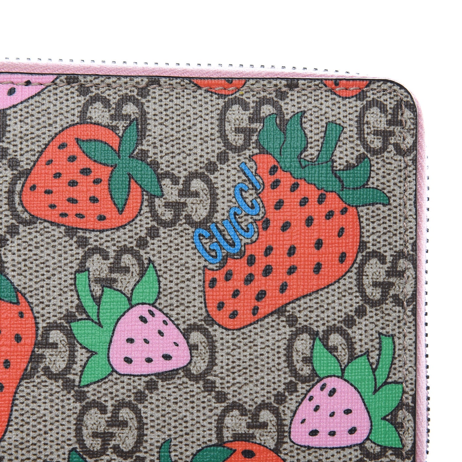 Gucci GG Supreme Monogram Strawberry Zip Around Wallet Light Pink 8 of 10