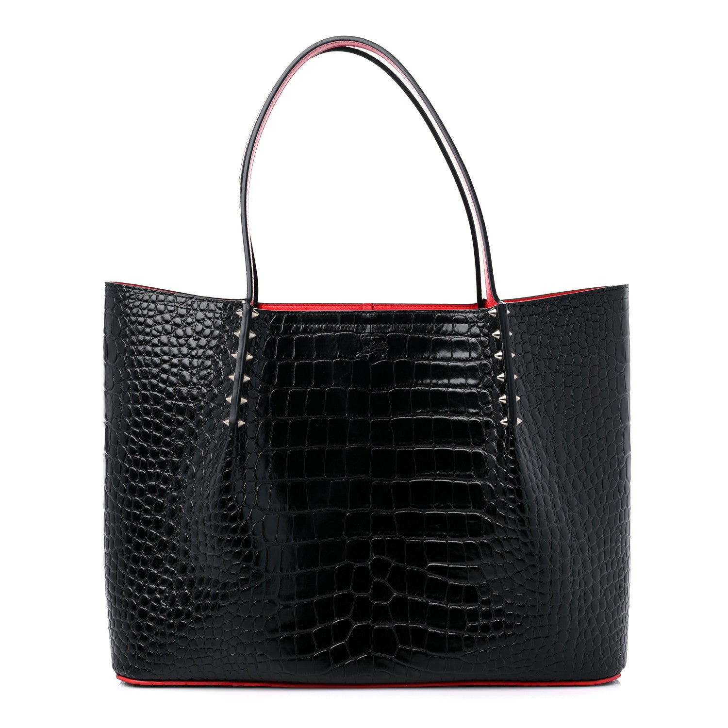 Christian Louboutin Calfskin Crocodile Embossed Spikes Large Cabarock Black 1 of 10