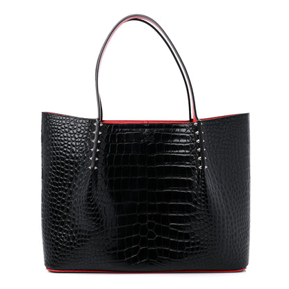 Christian Louboutin Calfskin Crocodile Embossed Spikes Large Cabarock Black 1 of 10