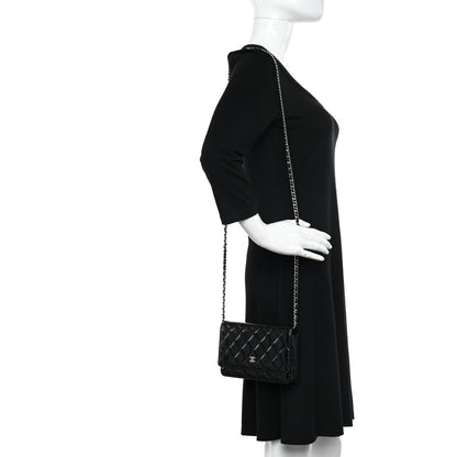 Chanel Patent Quilted Wallet On Chain WOC Black 2 of 12
