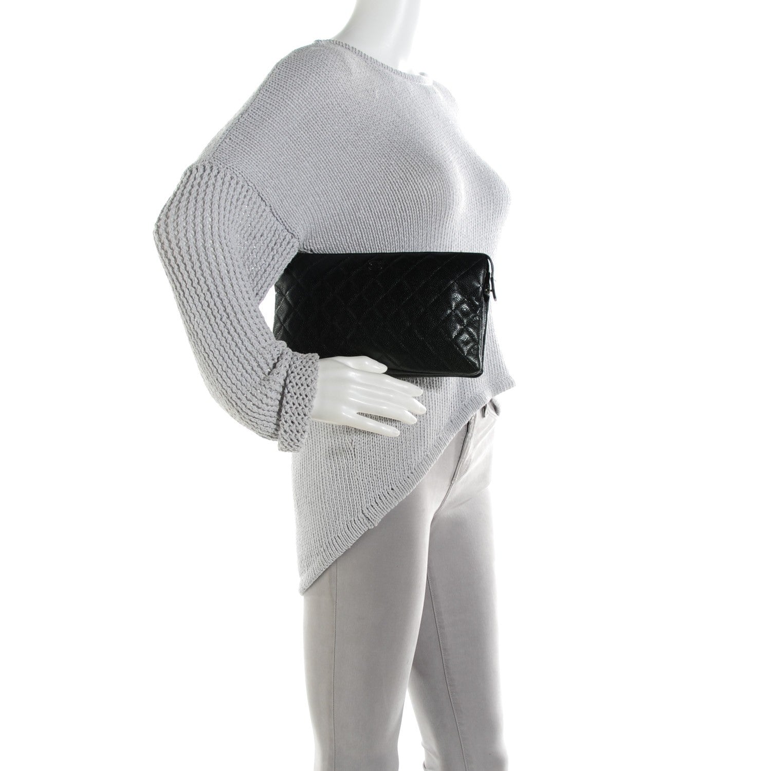 Chanel Caviar Quilted Large Zipped Clutch Black 2 of 8