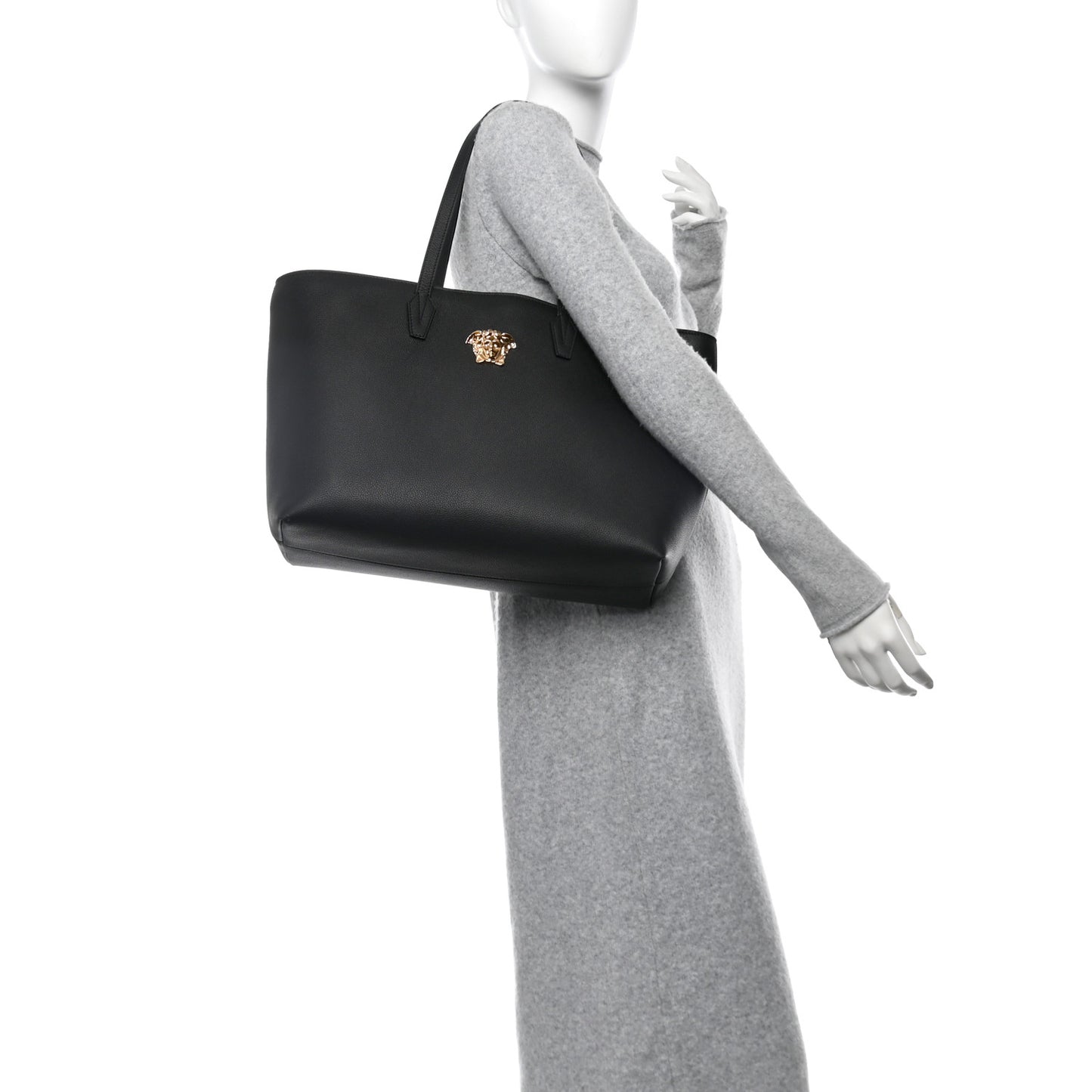 Grained Calfskin La Medusa Tote Bag Black