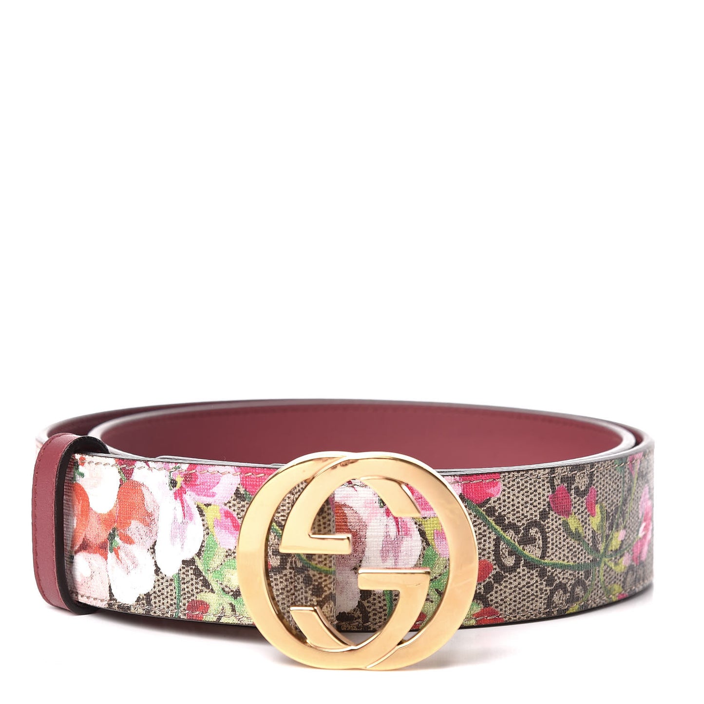 GG Supreme Monogram Blooms Moon Calfskin Interlocking G 37mm Belt 90 36 Beige Ebony Multicolor Dry Rose