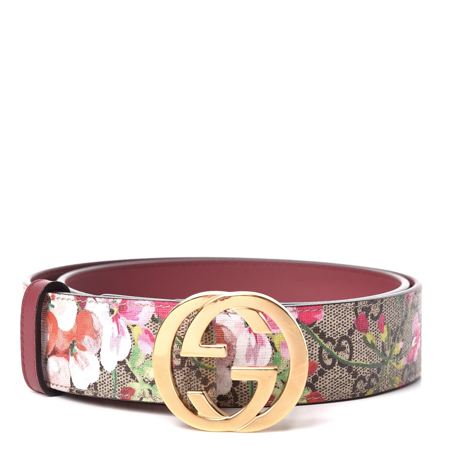 Gucci GG Supreme Monogram Blooms Moon Calfskin Interlocking G 37mm Belt 90 36 Beige Ebony Multicolor Dry Rose 1 of 6