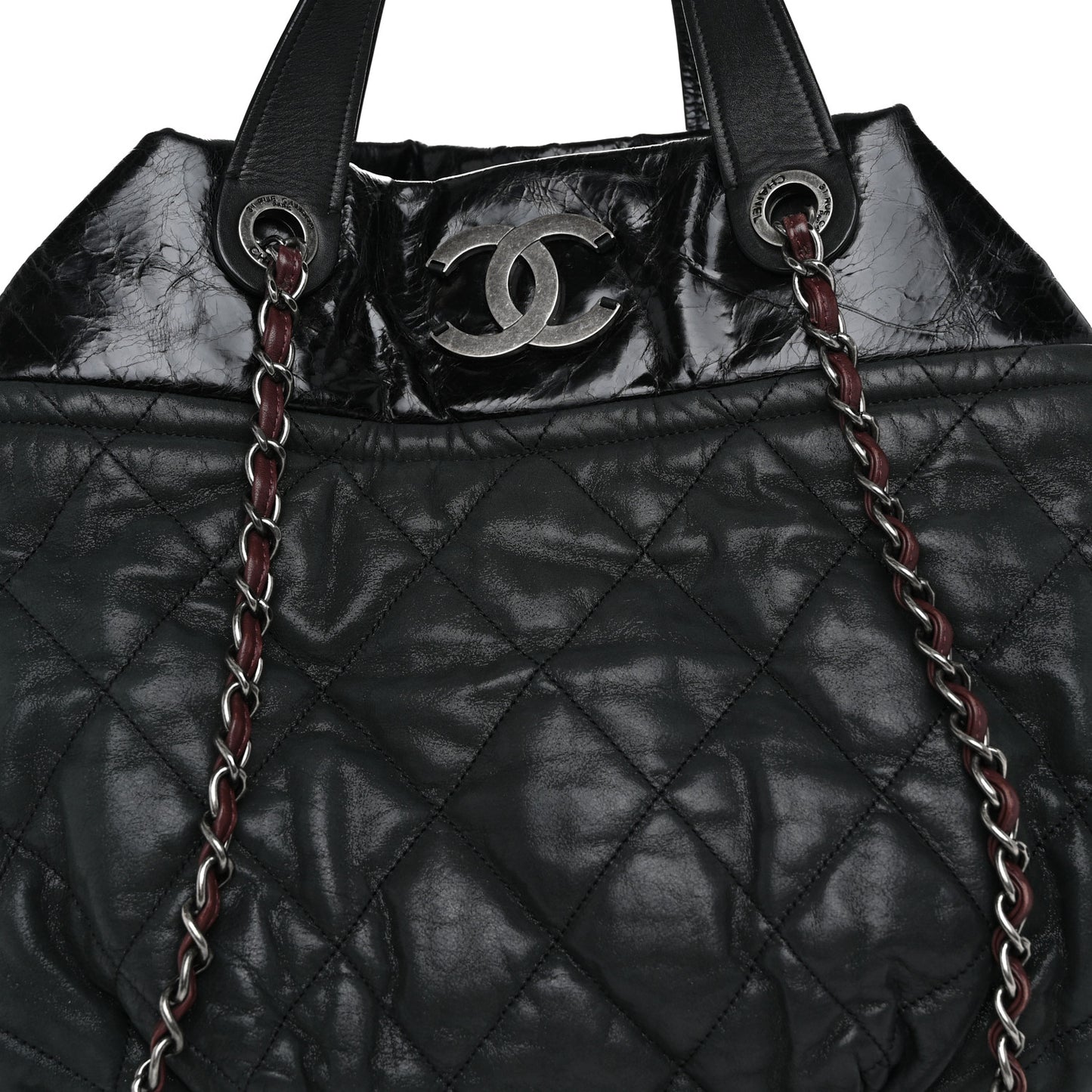 Iridescent Calfskin Quilted Large In The Mix Tote Black
