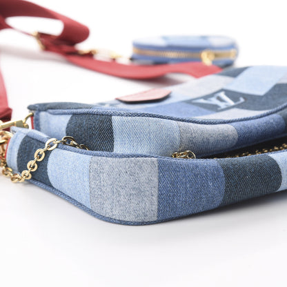 Louis Vuitton Denim Damier Monogram Patchwork Multi Pochette Accessories Blue Rouge 6 of 8