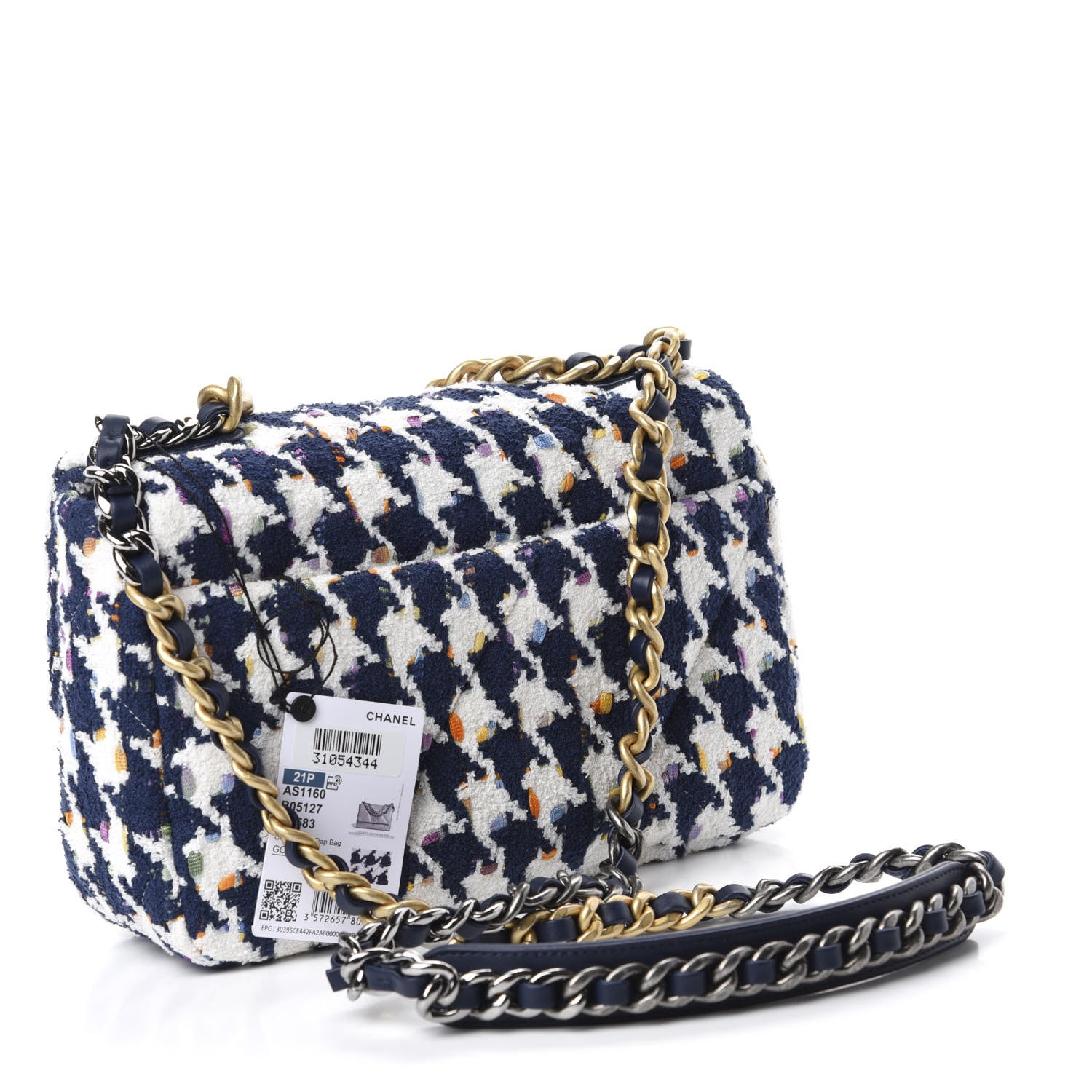 Chanel Tweed Quilted Medium 19 Flap Ecru Navy Blue Multicolor 3 of 10