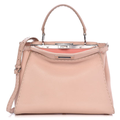Fendi Cuoio Romano Selleria Bi-Color Medium Peekaboo Iconic Satchel Rosa Plaster Pesca 3 of 45