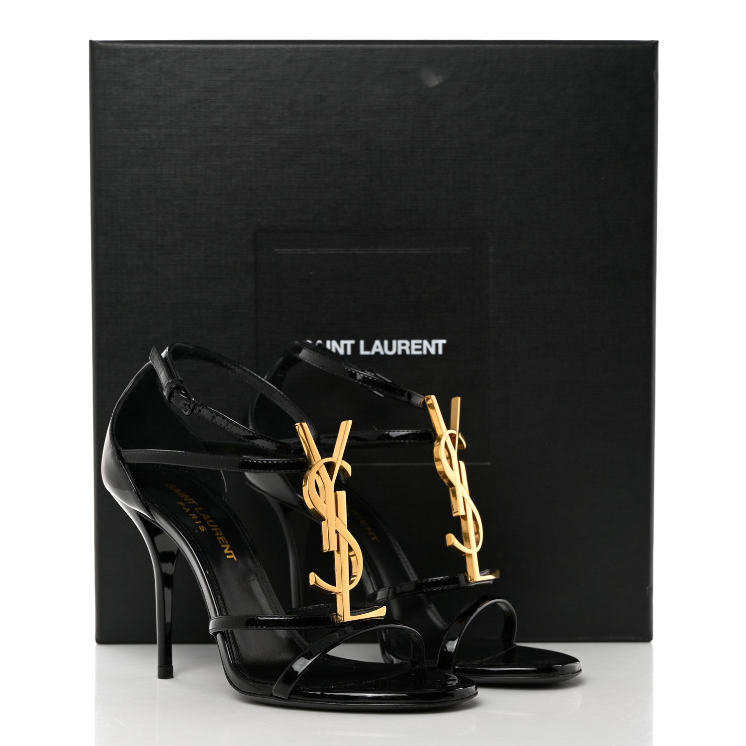 Saint Laurent Patent Cassandra 100 Ankle Strap Sandals 35 Black 9 of 9