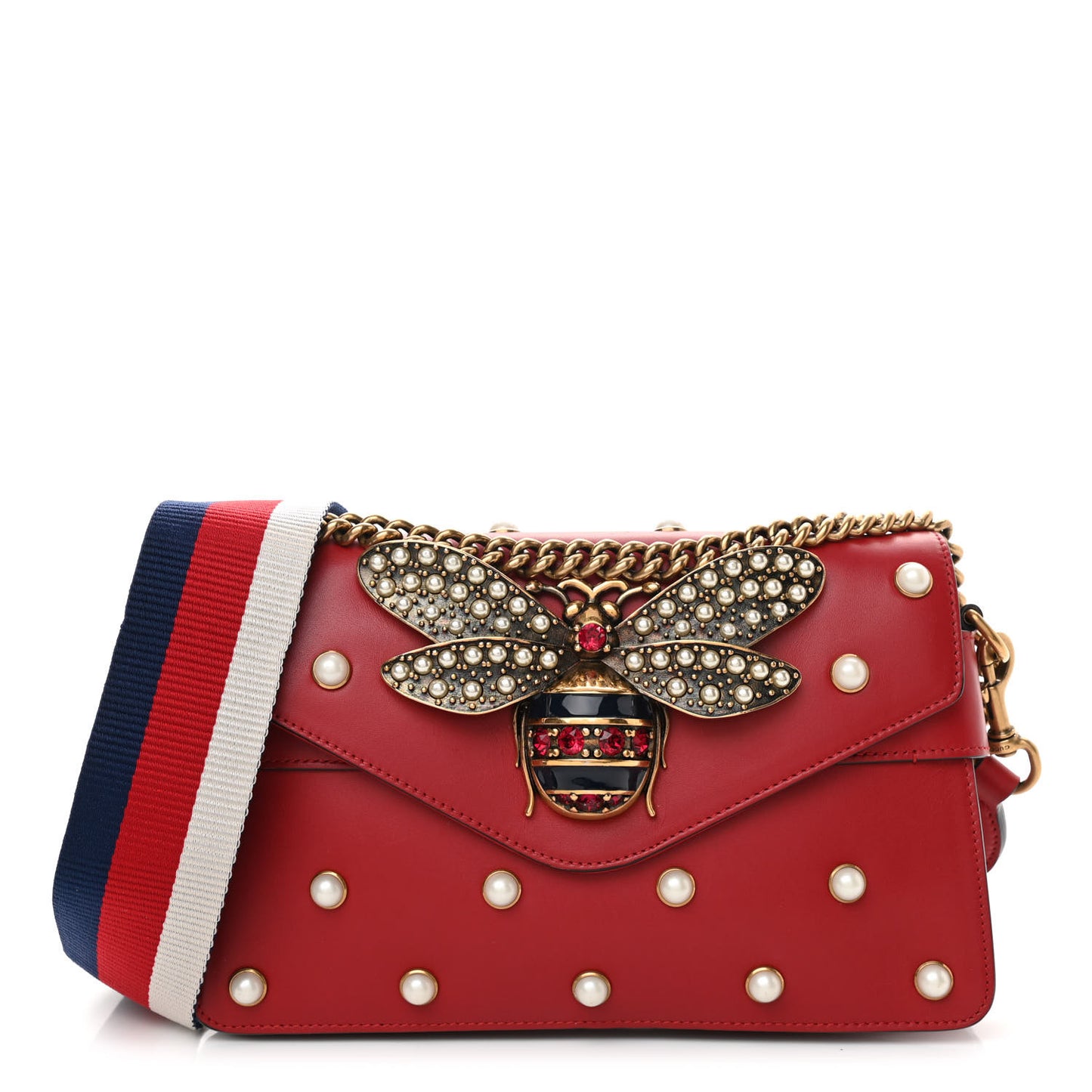 Nappa Pearl Studded Mini Queen Margaret Broadway Shoulder Bag Hibiscus Red