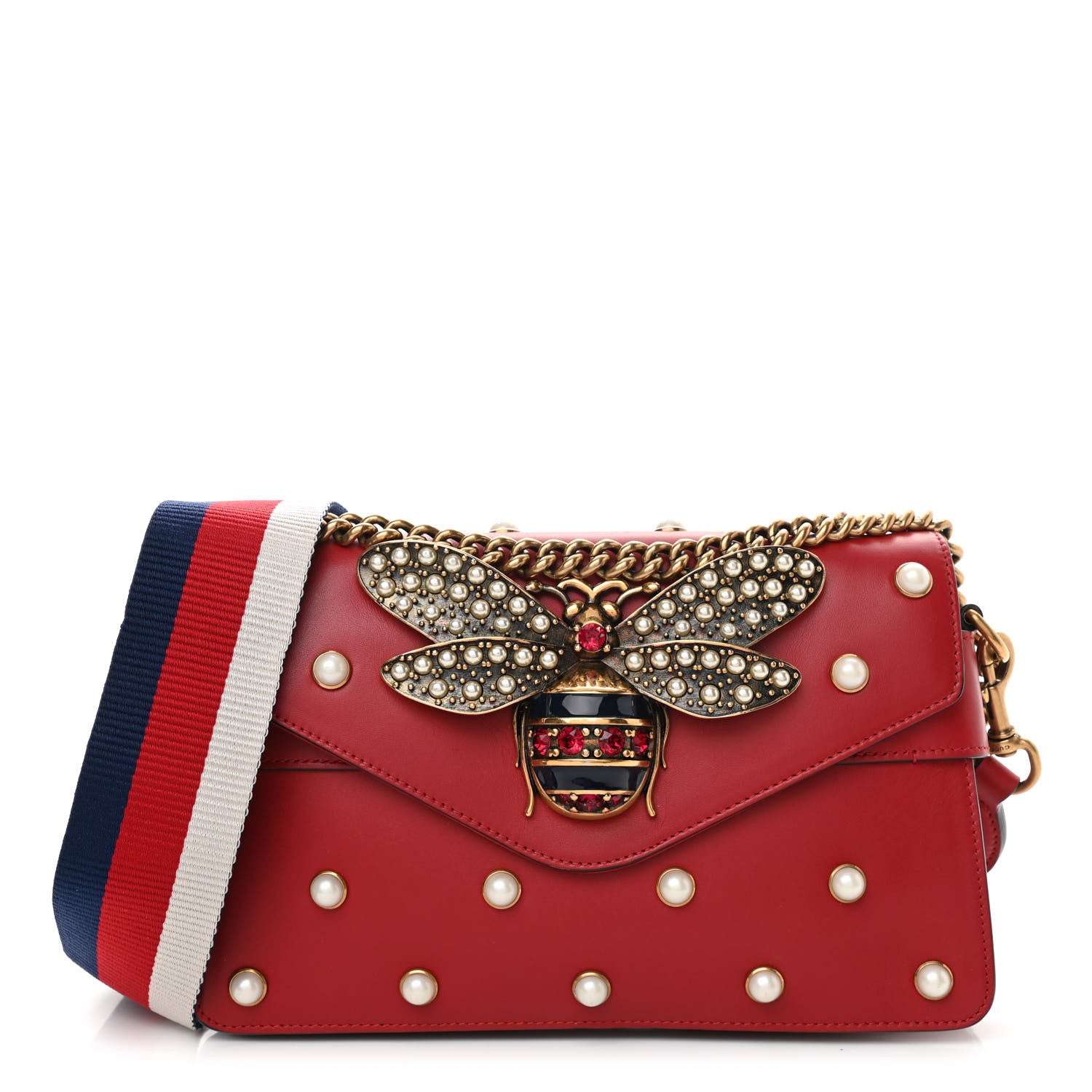 Gucci Nappa Pearl Studded Mini Queen Margaret Broadway Shoulder Bag Hibiscus Red 1 of 12