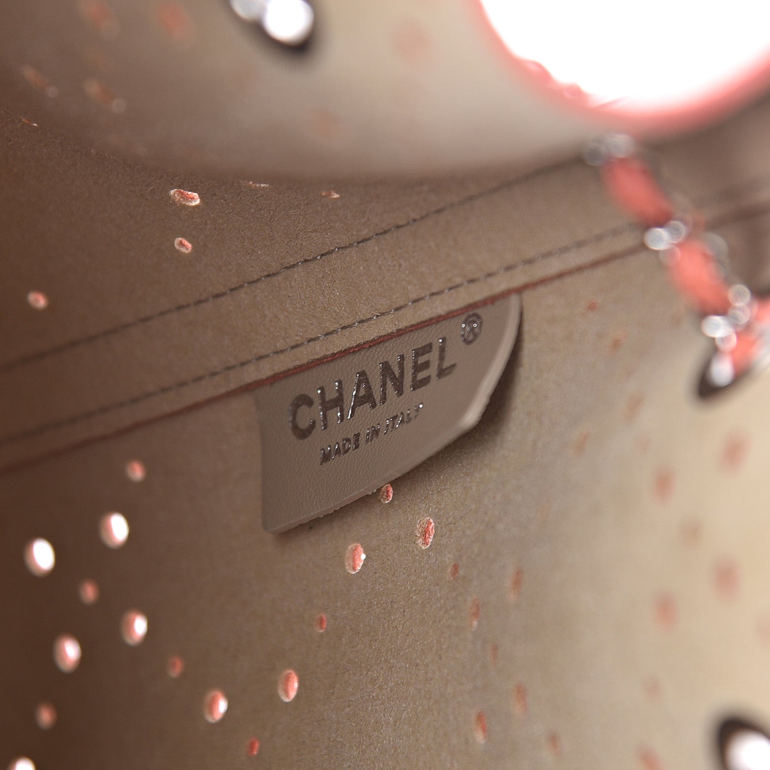 Chanel Caviar Perforated Drawstring CC Bag Coral Beige 7 of 12