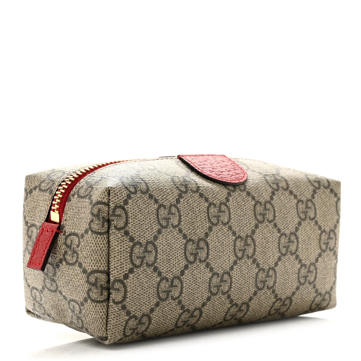 Soft GG Supreme Monogram Calfskin Small Ophidia Cosmetic Case Beige Ebony Hibiscus Red