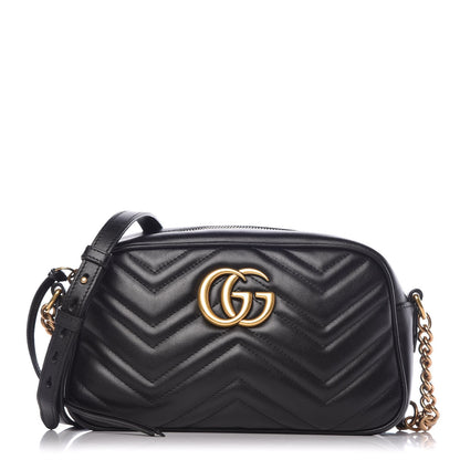 Gucci Calfskin Matelasse Small GG Marmont Chain Shoulder Bag Black 1 of 8