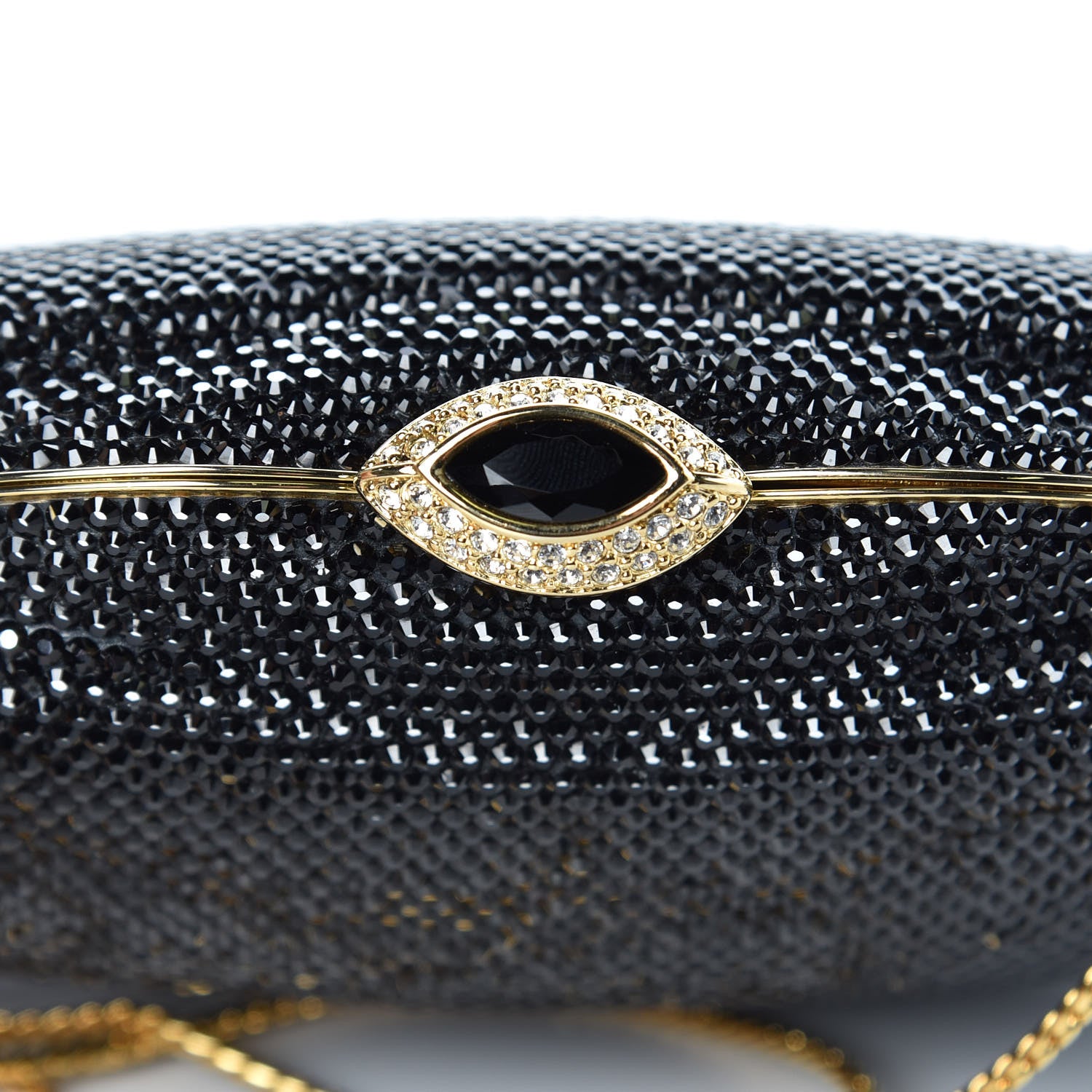 Judith Leiber Swarovski Crystal Minaudiere Clutch Black Gold 8 of 9