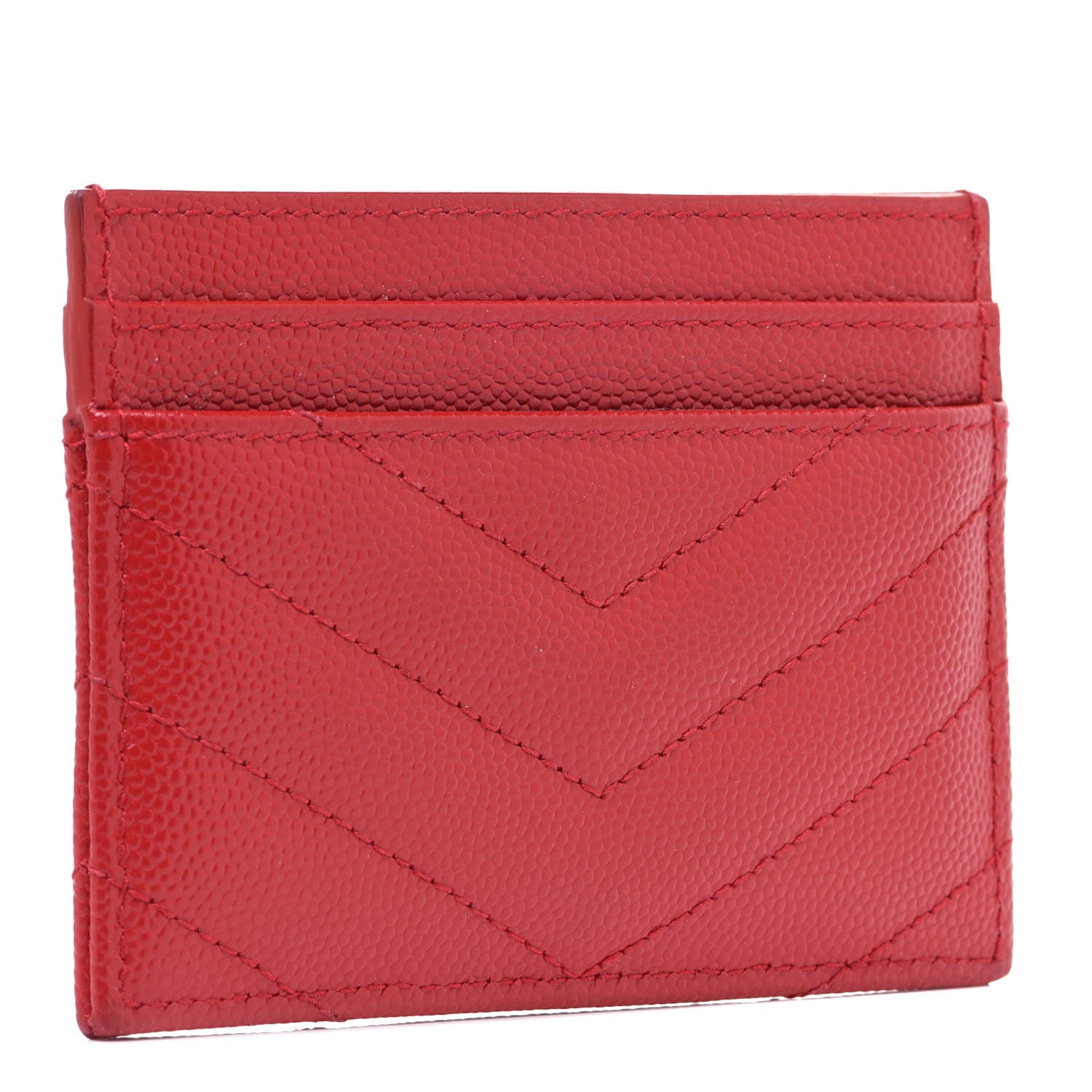 Saint Laurent Grain De Poudre Matelasse Chevron Monogram Credit Card Case Rouge Eros 3 of 8