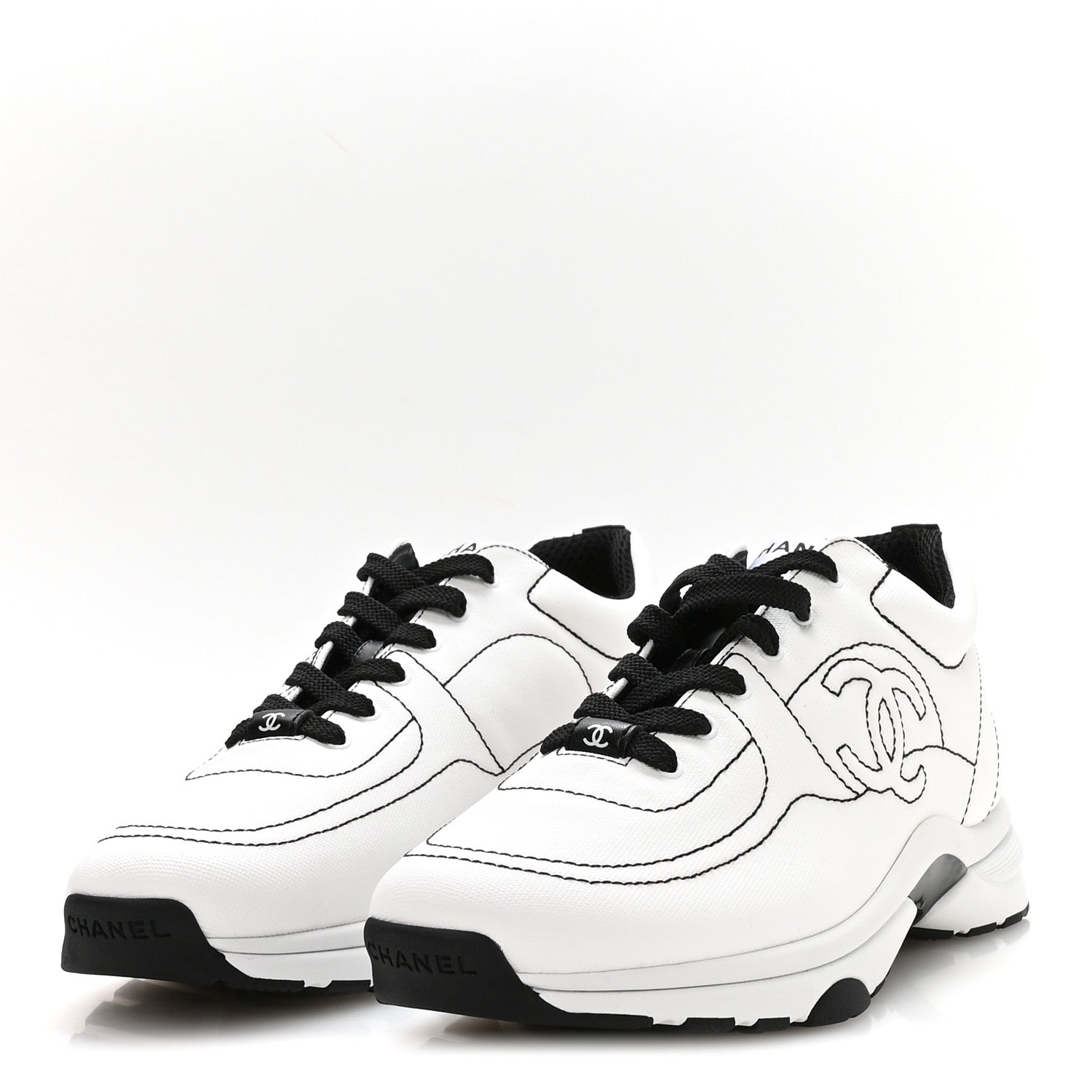 Chanel Cotton Womens CC Sneakers 40.5 White Black 4 of 9