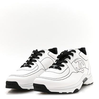 Chanel Cotton Womens CC Sneakers 40.5 White Black 4 of 9