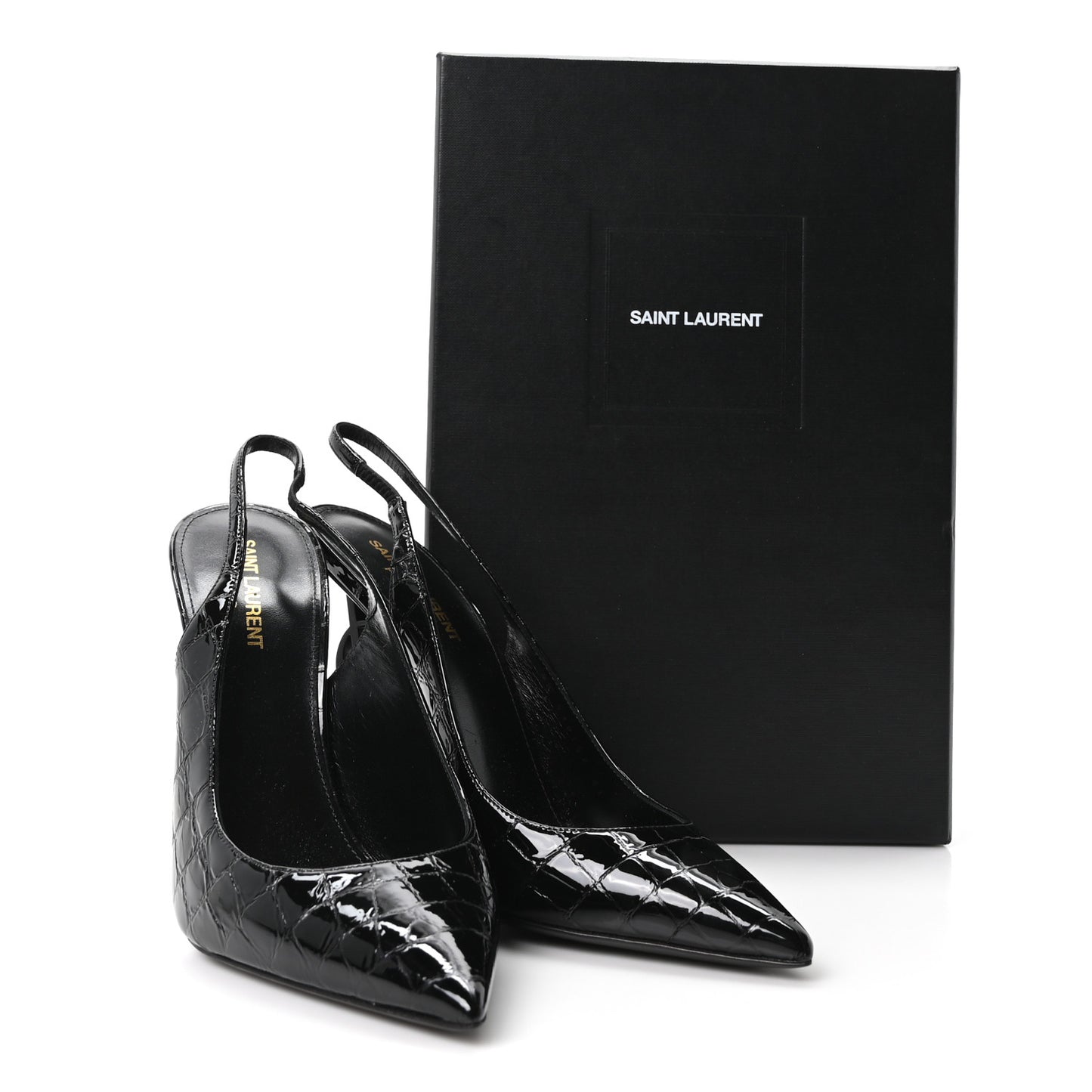 Patent Crocodile Embossed Opyum 110 Slingback 41 Black