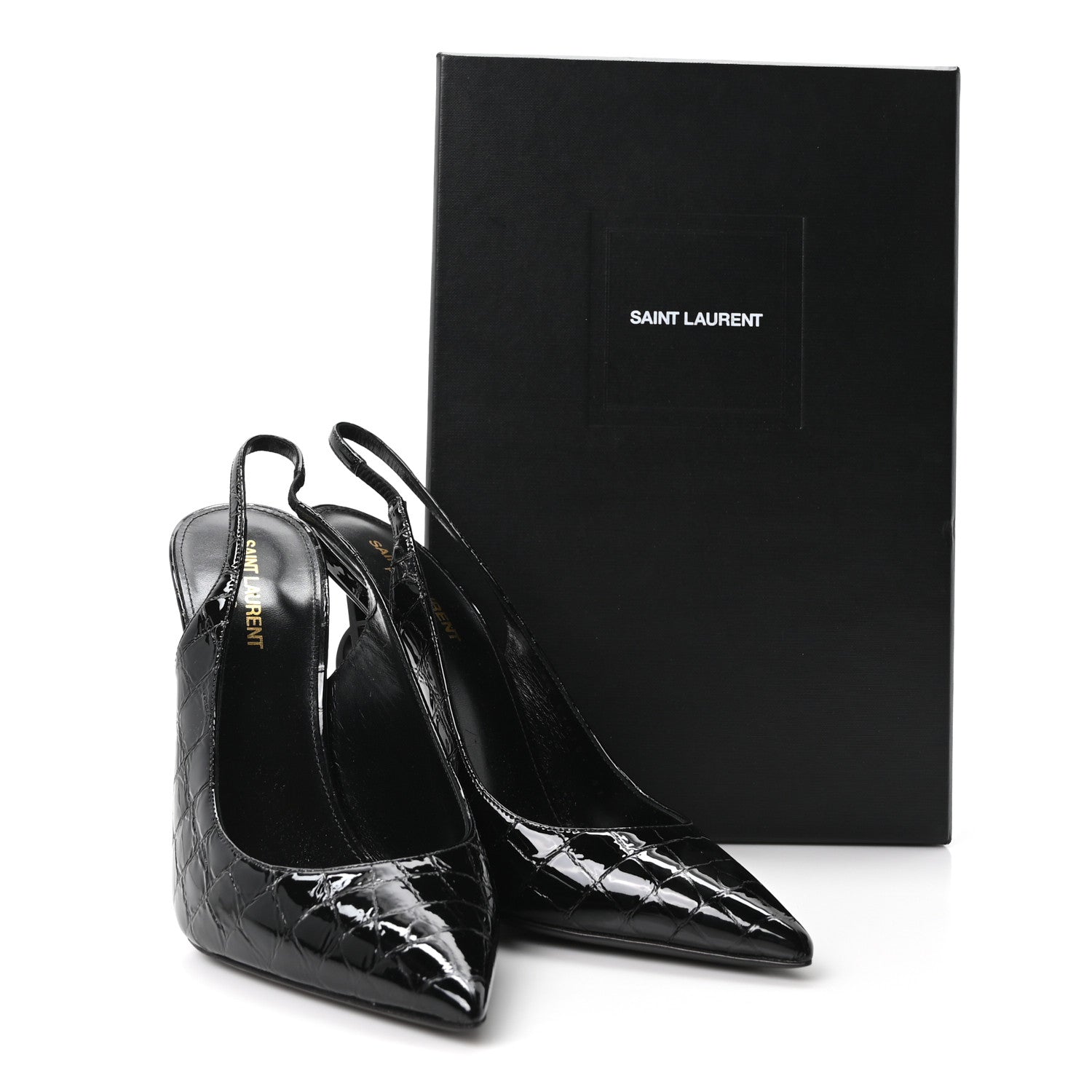 Saint Laurent Patent Crocodile Embossed Opyum 110 Slingback 41 Black 10 of 10