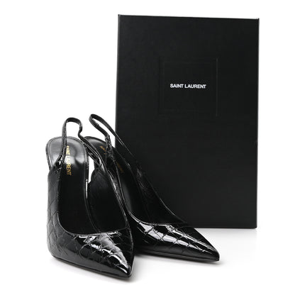 Saint Laurent Patent Crocodile Embossed Opyum 110 Slingback 41 Black 10 of 10