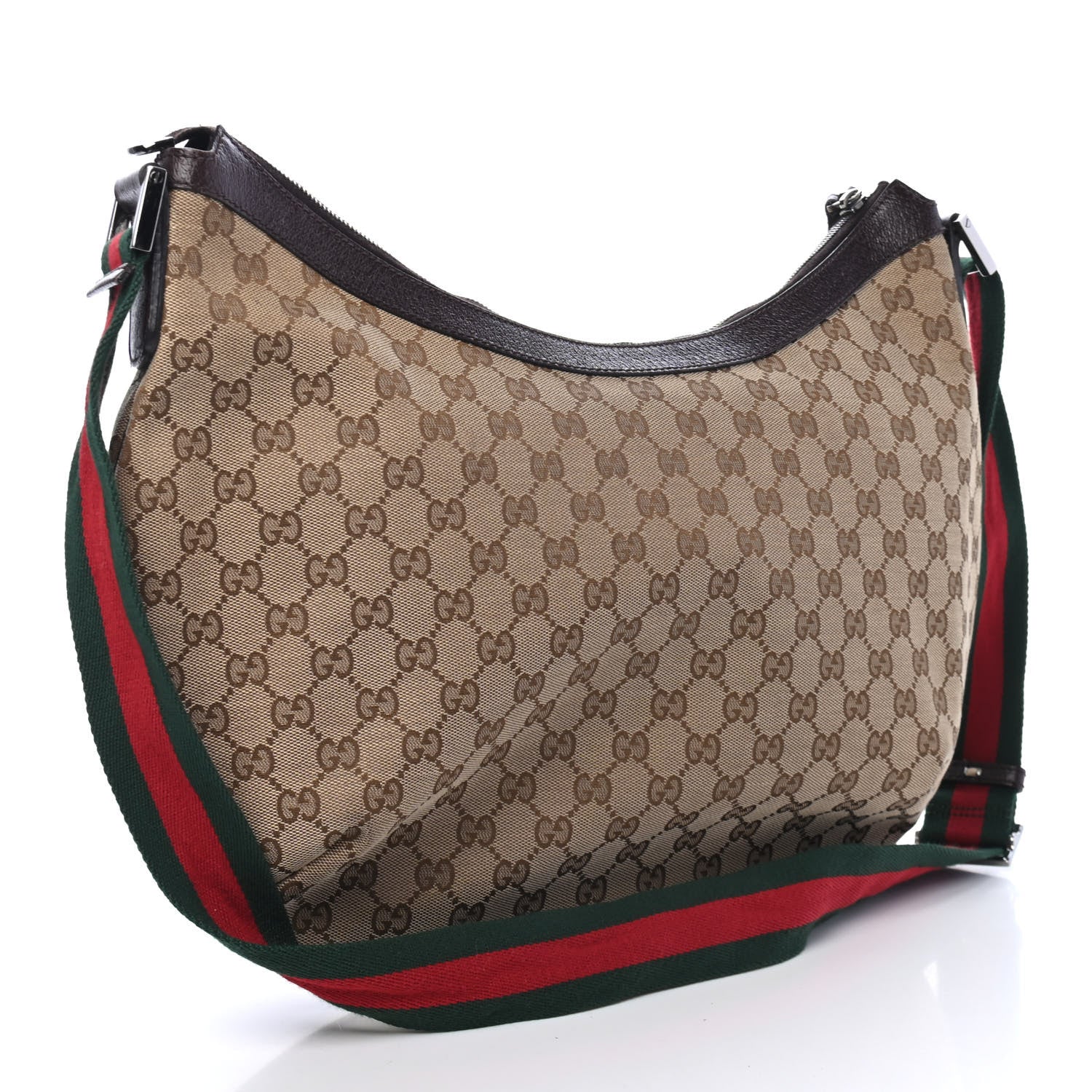 Gucci Monogram Web Medium Half Moon Hobo Dark Brown 2 of 4