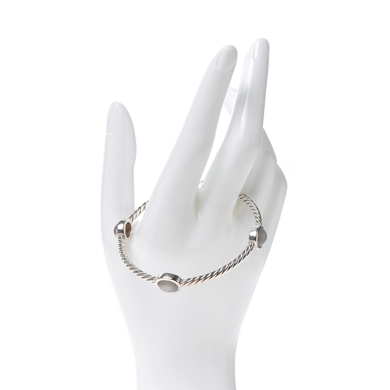 David Yurman Sterling Silver Moonstone 3mm 4 Station Bangle Bracelet 2 of 4