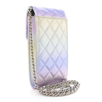 Chanel Gradient Metallic Calfskin Quilted CC Phone Holder Silver Blue Yellow Purple 3 of 10