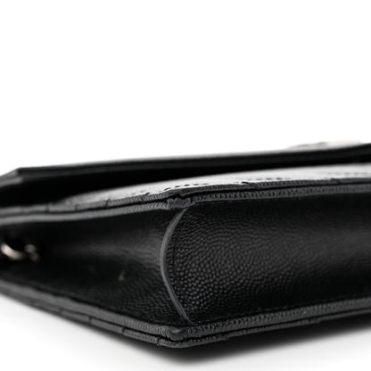 Saint Laurent Grain De Poudre Matelasse Chevron Monogram Envelope Chain Wallet Black 9 of 13