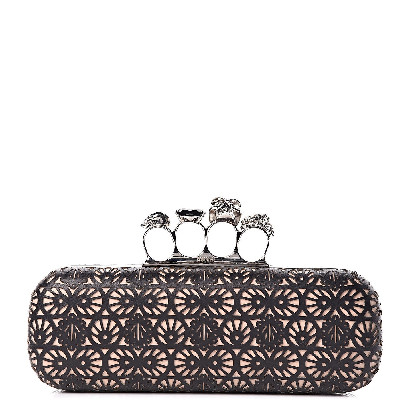Calfskin Classic Bistrot Skull Knuckle Box Clutch Black Beige