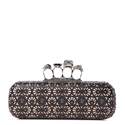 Alexander McQueen Calfskin Classic Bistrot Skull Knuckle Box Clutch Black Beige 1 of 11