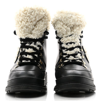 Chanel Calfskin Shearling CC Lace Up Boots 38 Black 2 of 11