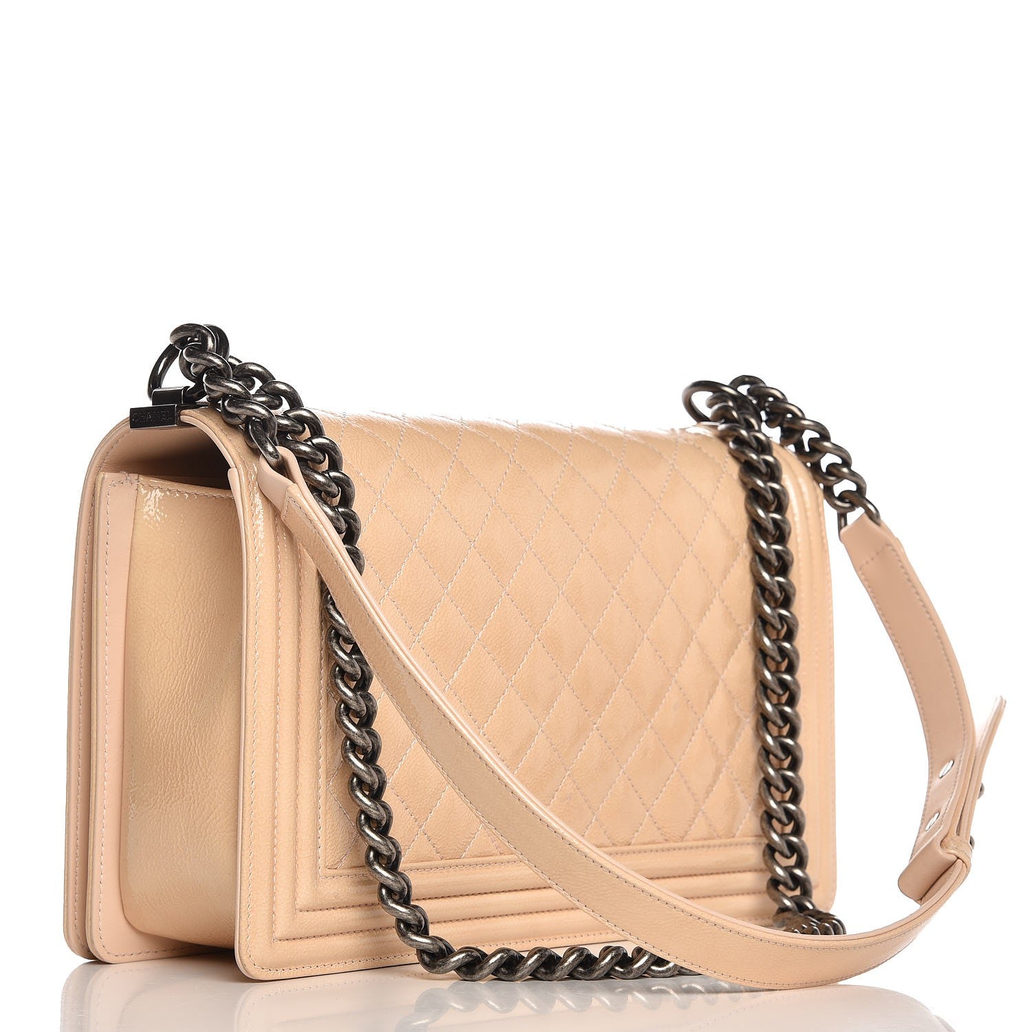 Chanel Patent Goatskin Quilted New Medium Boy Flap Beige Clair 3 of 10