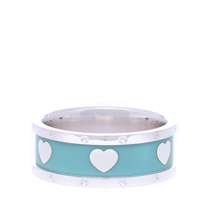 Tiffany Sterling Silver Enamel Heart Band Ring 56 7.5 3 of 5