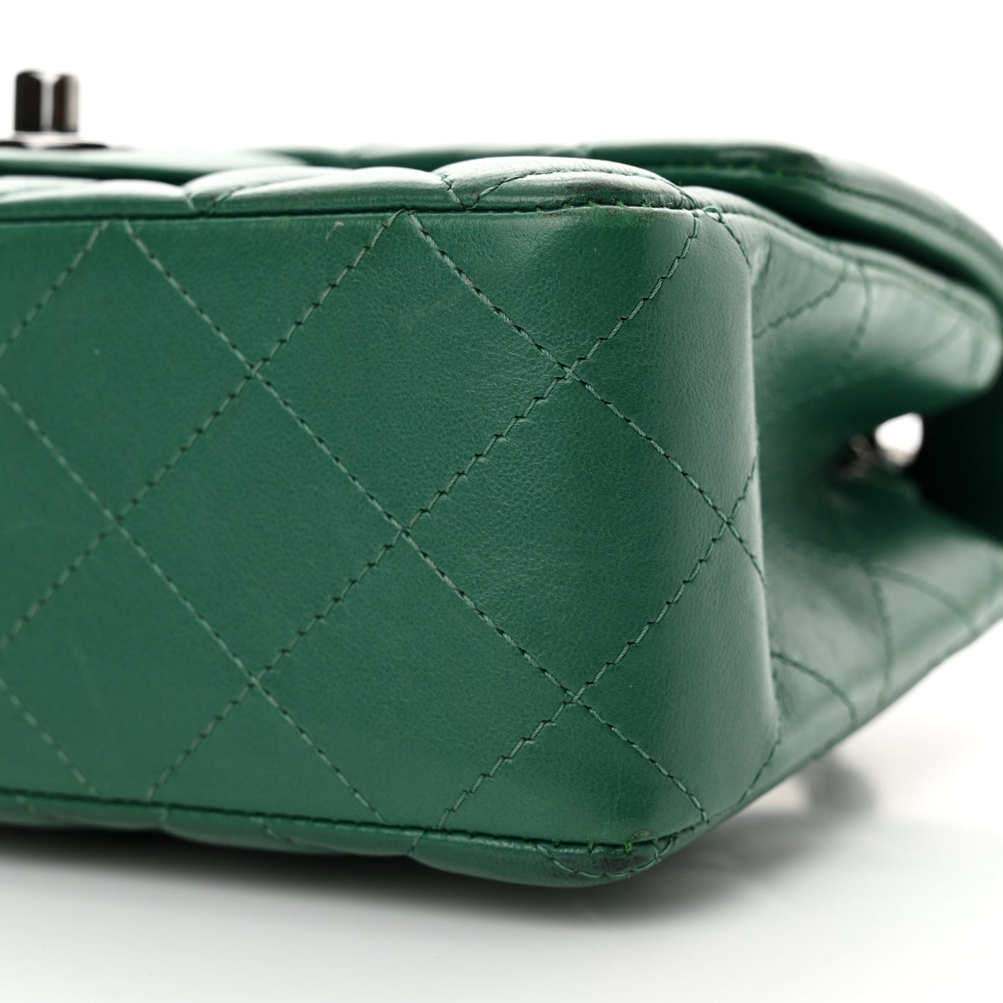 Lambskin Quilted Mini Rectangular Flap Dark Green