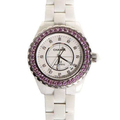 Chanel Stainless Steel Ceramic Diamond Pink Sapphire 42mm J12 Automatic Watch White 1 of 5